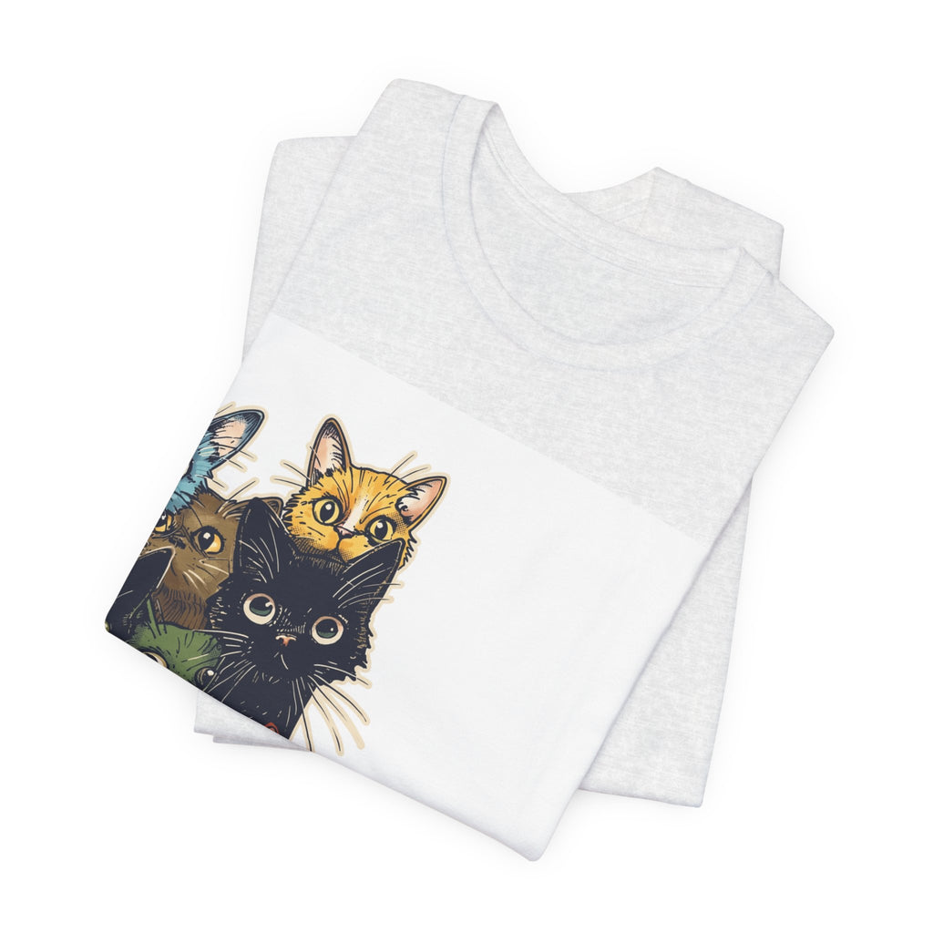 Cat Stack Graphic Tee — Colorful Cute Cats Illustration T-Shirt