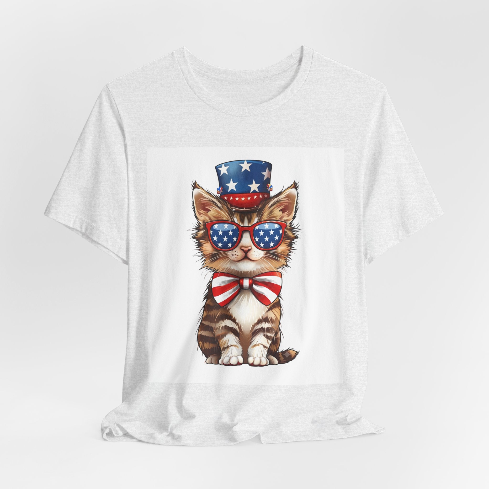 Patriotic Kitty Tee — American Flag Cat with Sunglasses & Bow