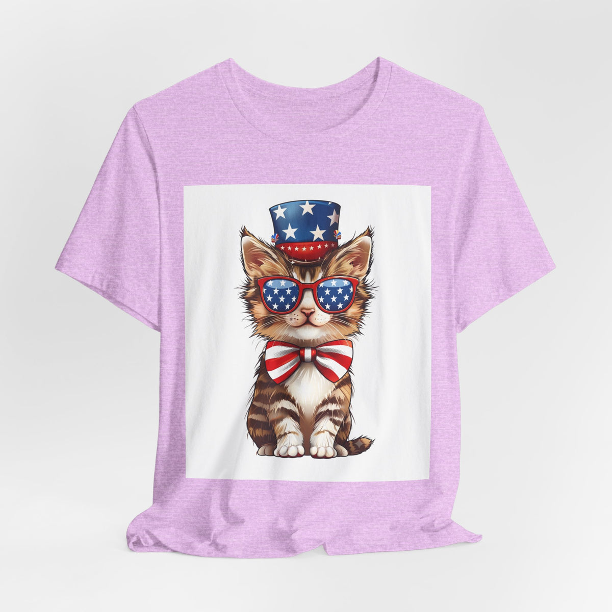 Patriotic Kitty Tee — American Flag Cat with Sunglasses & Bow