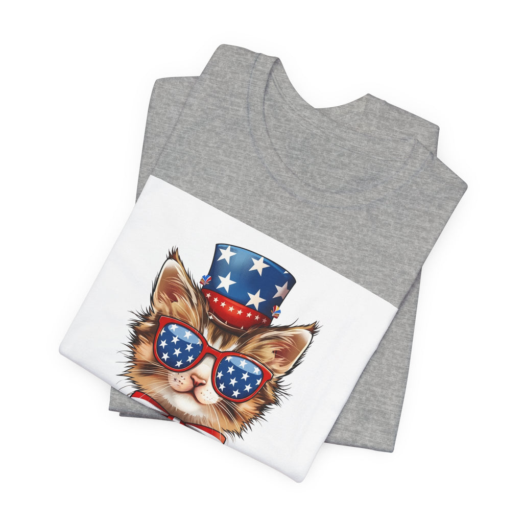 Patriotic Kitty Tee — American Flag Cat with Sunglasses & Bow