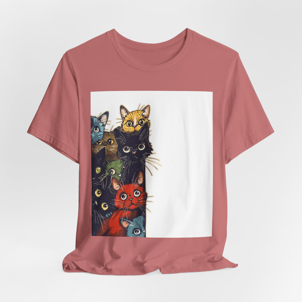Cat Stack Graphic Tee — Colorful Cute Cats Illustration T-Shirt