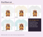 Your Little Magic Cat in a Pool Float T-Shirt in all 5 colors side by side: White, Natural, Ash, Heather Ice Blue, Heather Prism Ice Blue