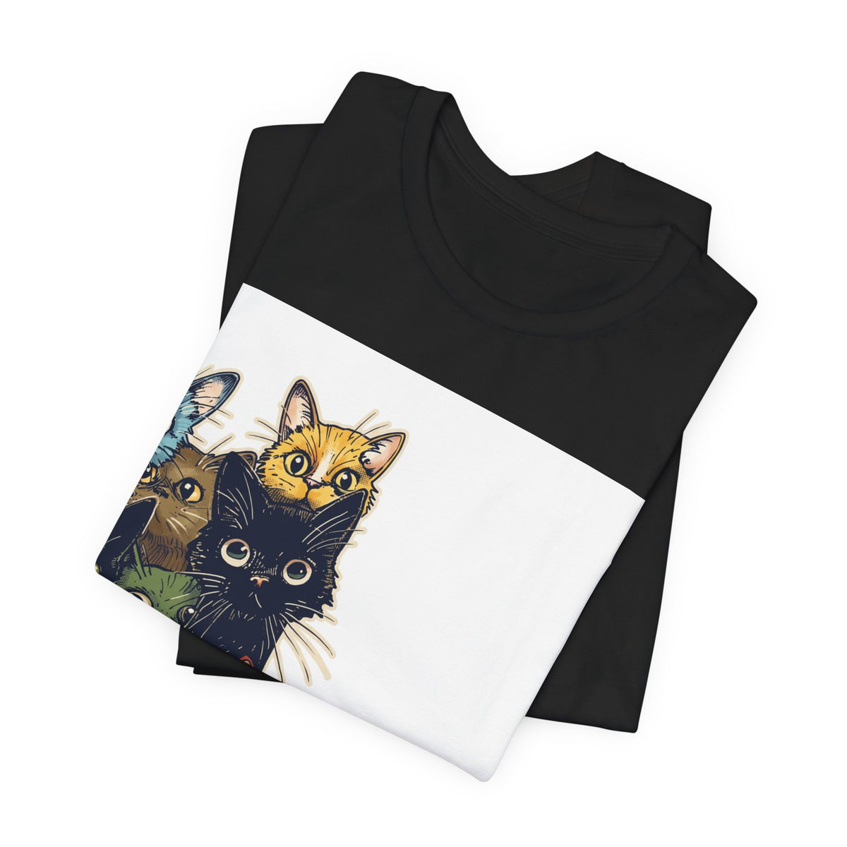 Cat Stack Graphic Tee — Colorful Cute Cats Illustration T-Shirt