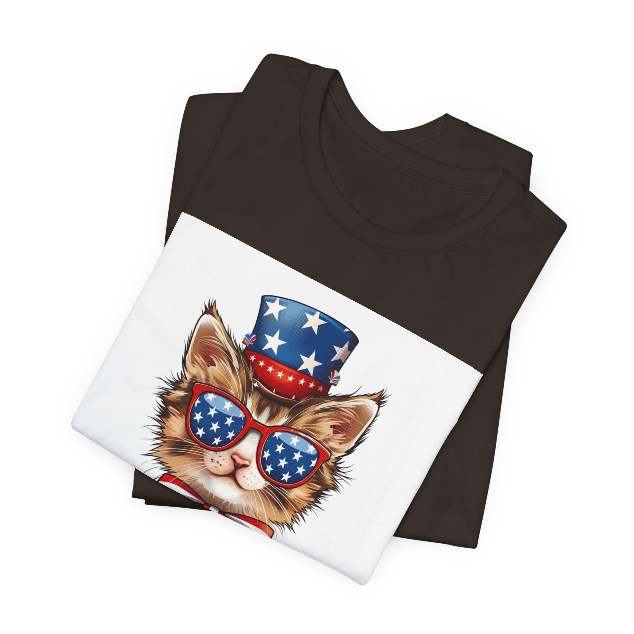 Patriotic Kitty Tee — American Flag Cat with Sunglasses & Bow