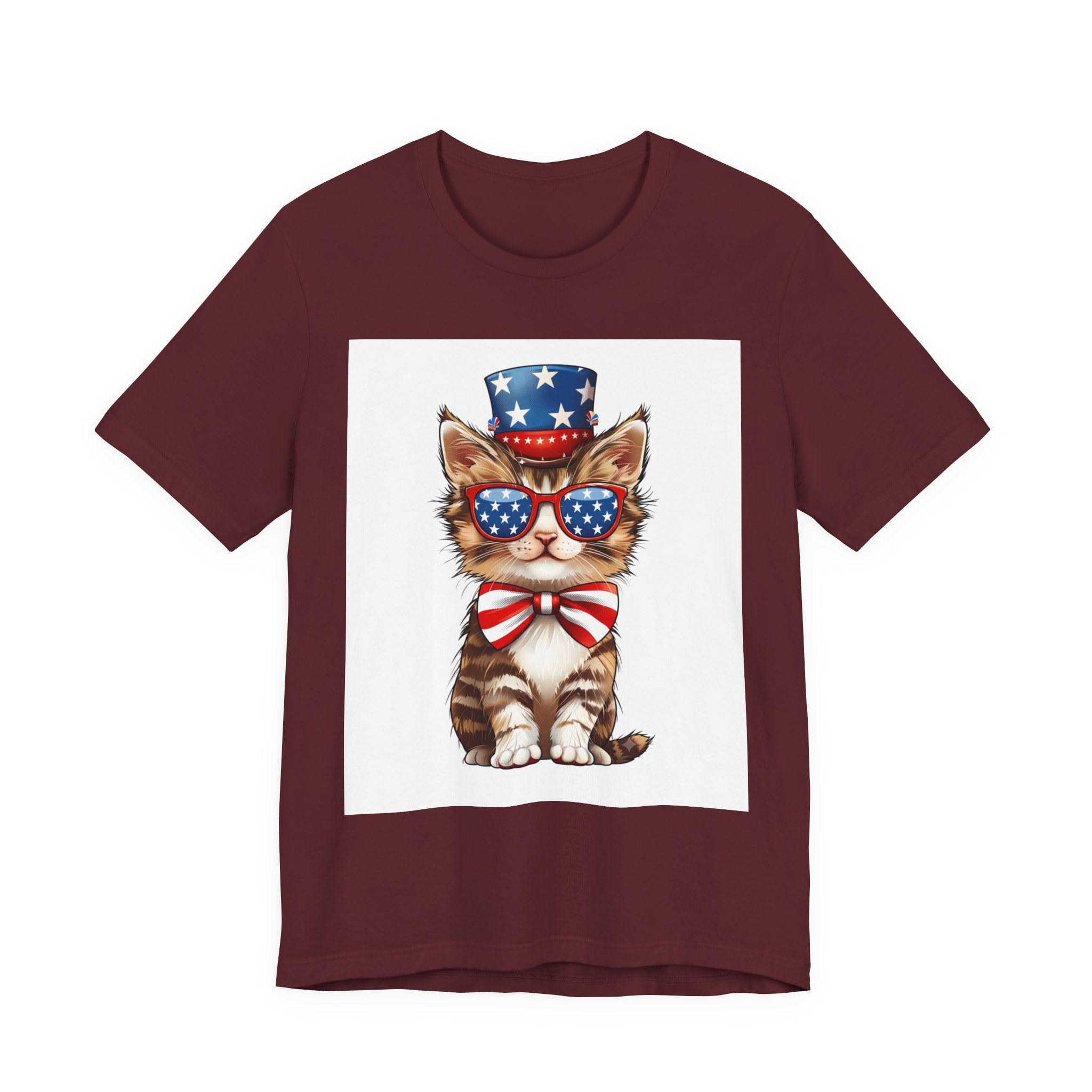 Patriotic Kitty Tee — American Flag Cat with Sunglasses & Bow