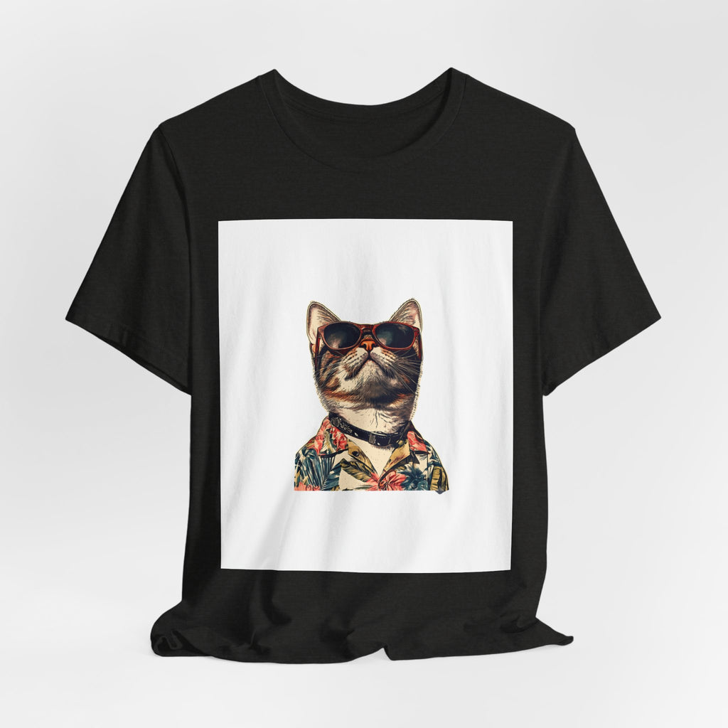 Cat in Sunglasses Hawaiian Shirt T-Shirt — Cool Vacation Cat Tee