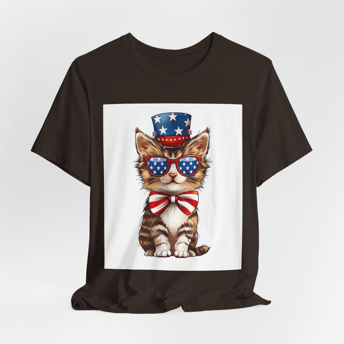 Patriotic Kitty Tee — American Flag Cat with Sunglasses & Bow