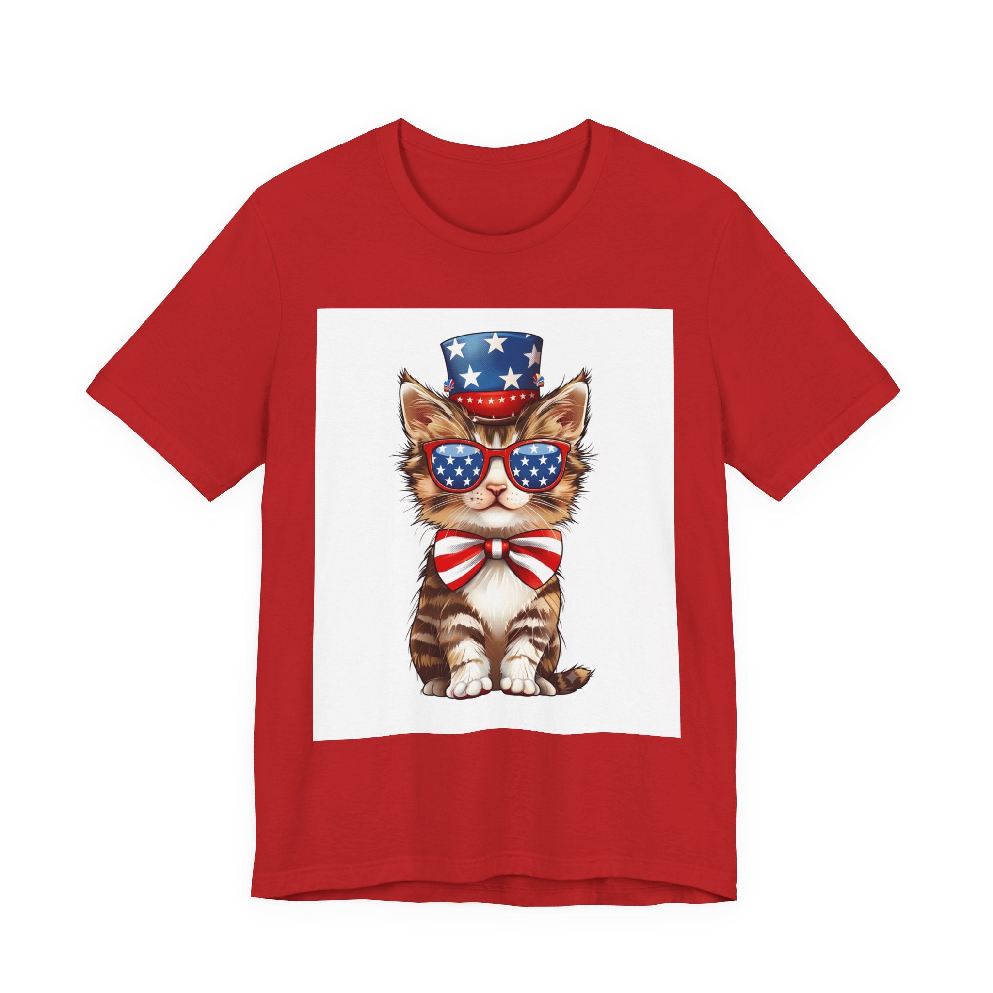 Patriotic Kitty Tee — American Flag Cat with Sunglasses & Bow