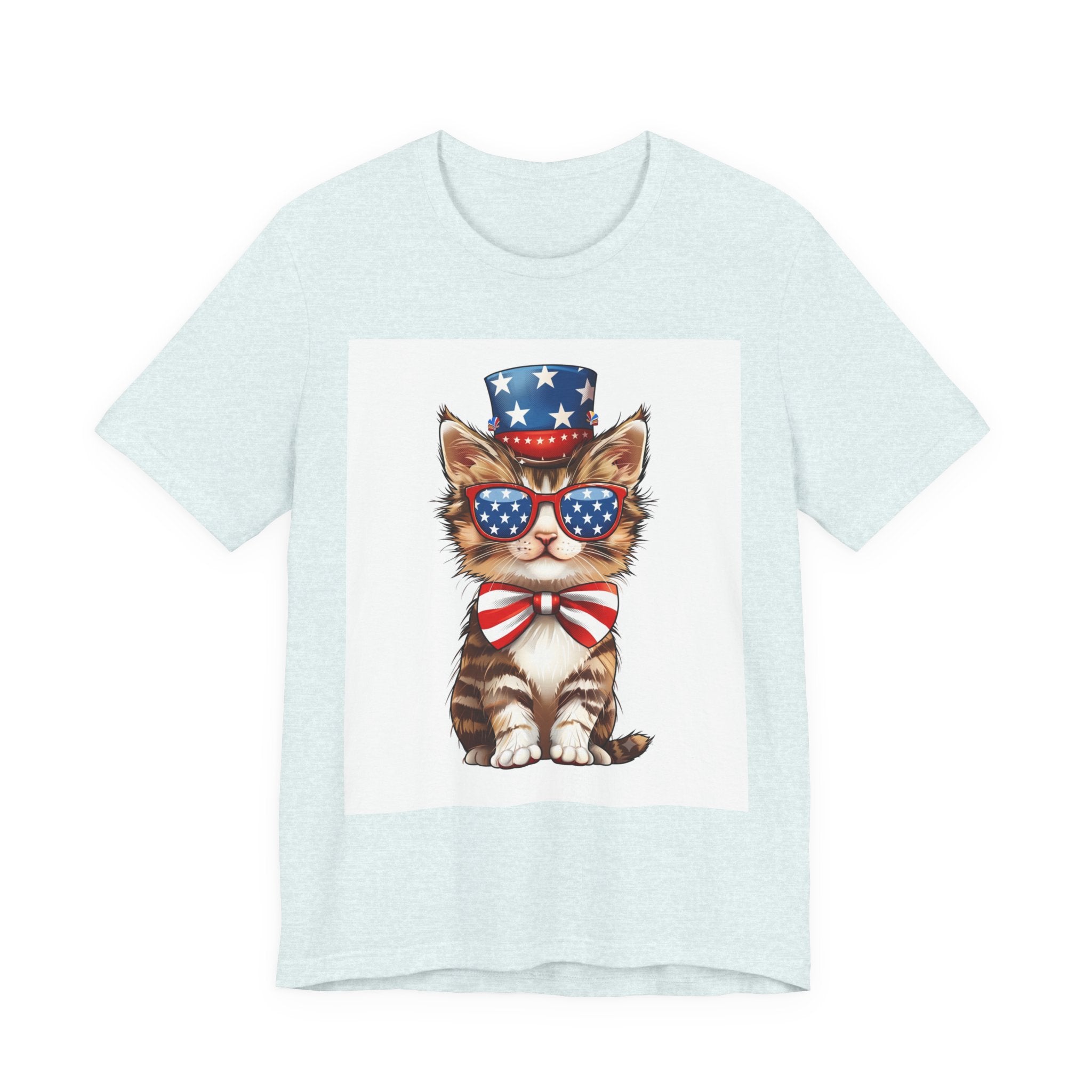 Patriotic Kitty Tee — American Flag Cat with Sunglasses & Bow