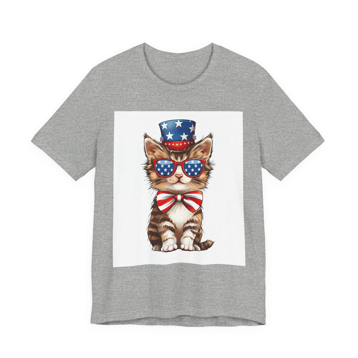 Patriotic Kitty Tee — American Flag Cat with Sunglasses & Bow