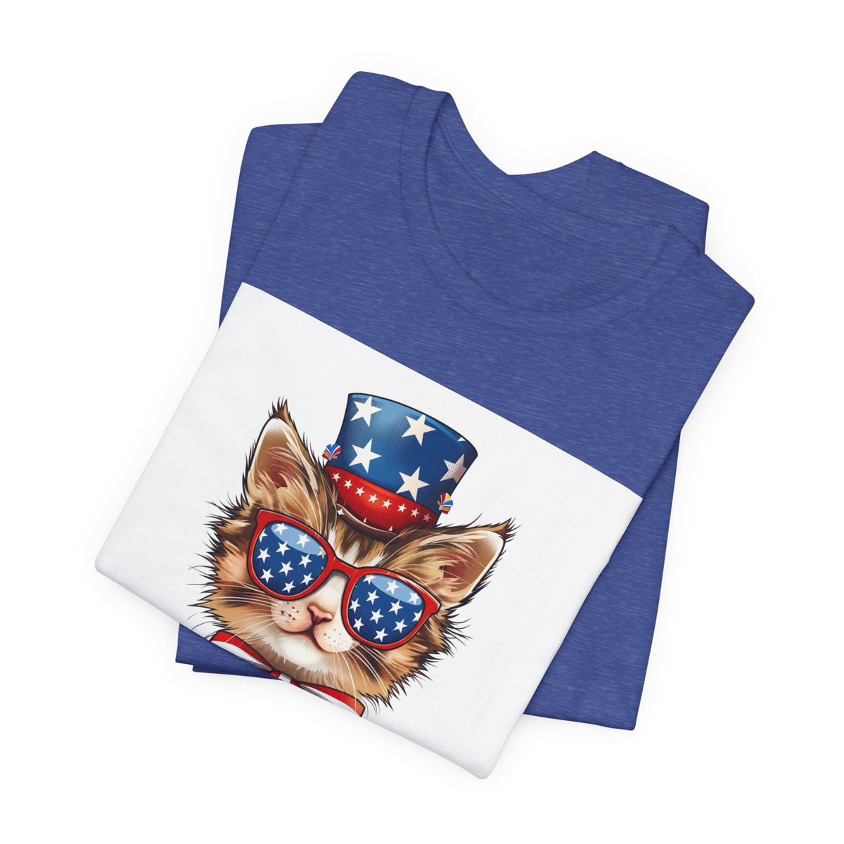 Patriotic Kitty Tee — American Flag Cat with Sunglasses & Bow