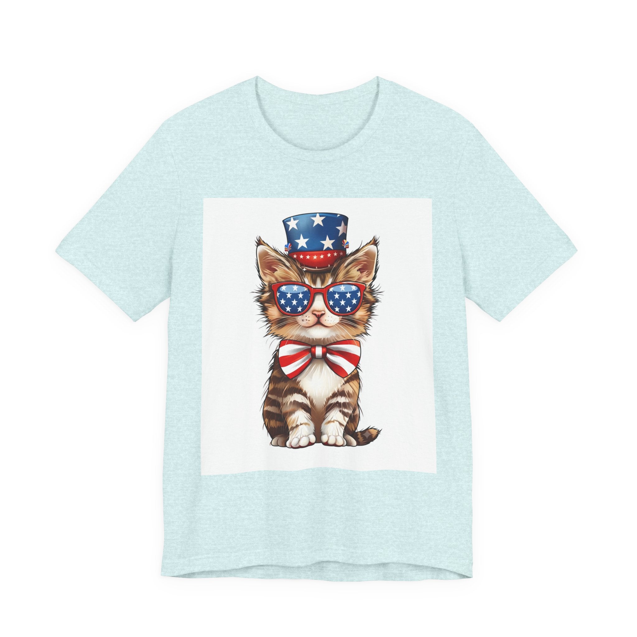 Patriotic Kitty Tee — American Flag Cat with Sunglasses & Bow